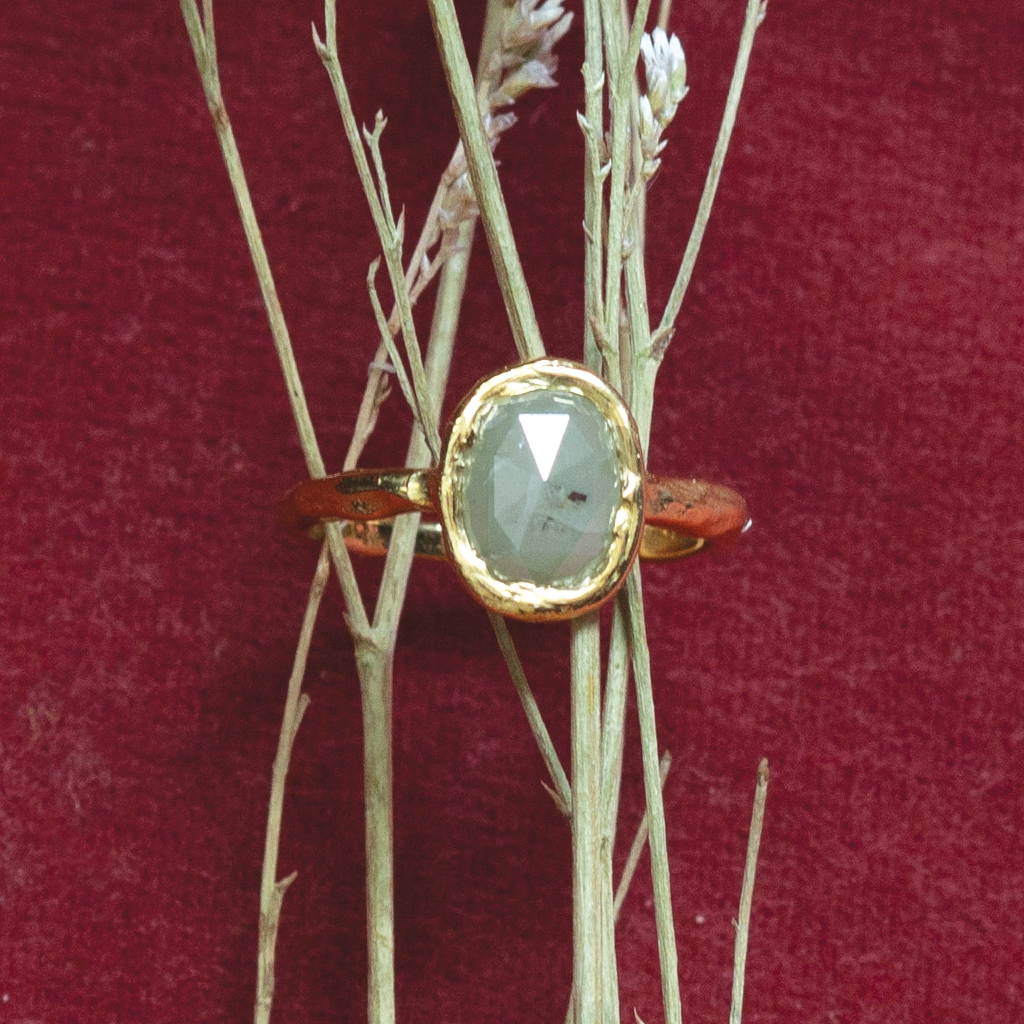Oval Rose Cut Diamond Ring