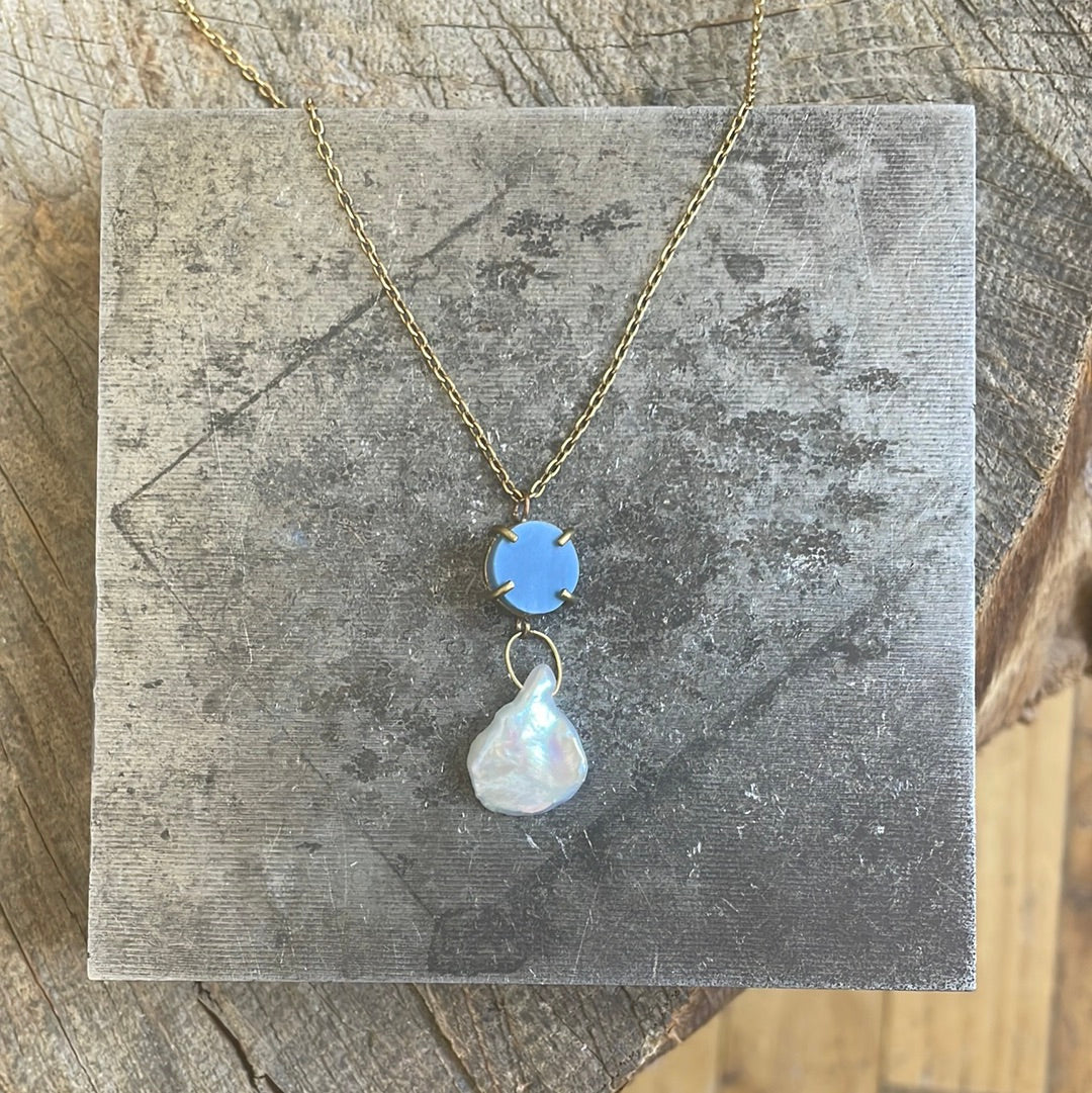 Blue Opal & Pearl Pendant - n529p