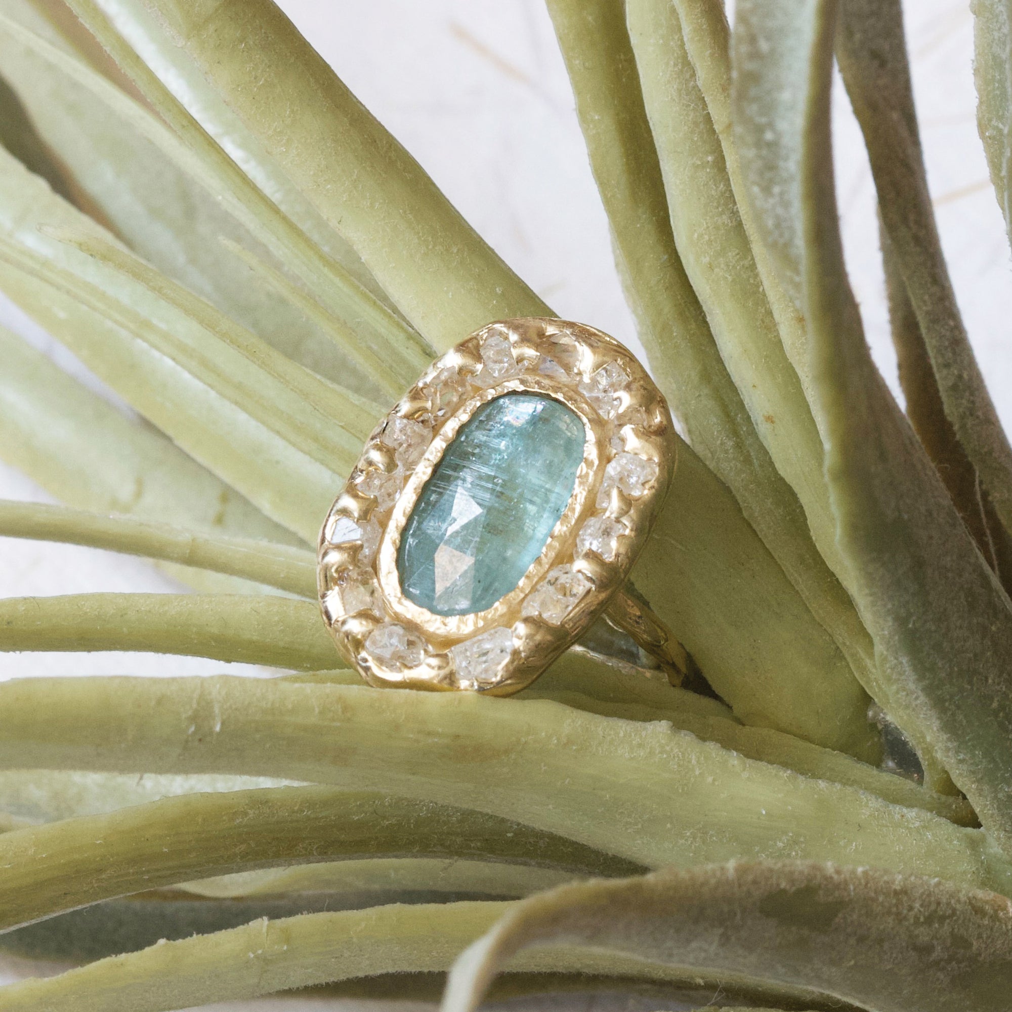 Aquamarine & Herkimer Diamond Ring