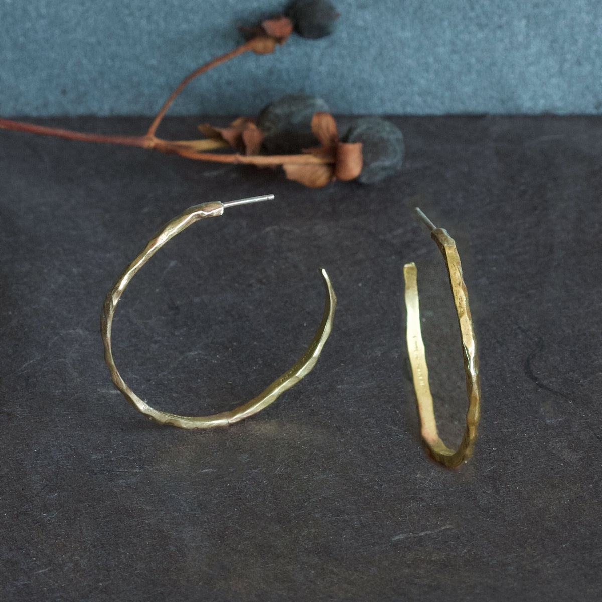 Weathered Stone Hoops - Sterling Silver