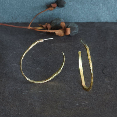 Weathered Stone Hoops - Sterling Silver