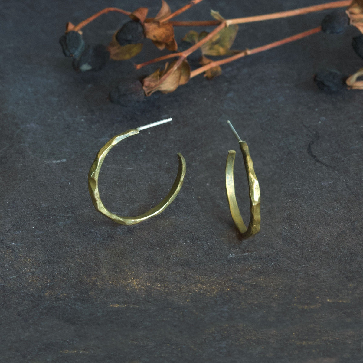 Weathered Stone Hoops - Sterling Silver