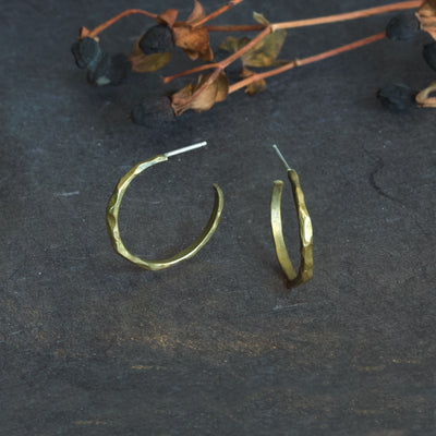 Weathered Stone Hoops - Sterling Silver