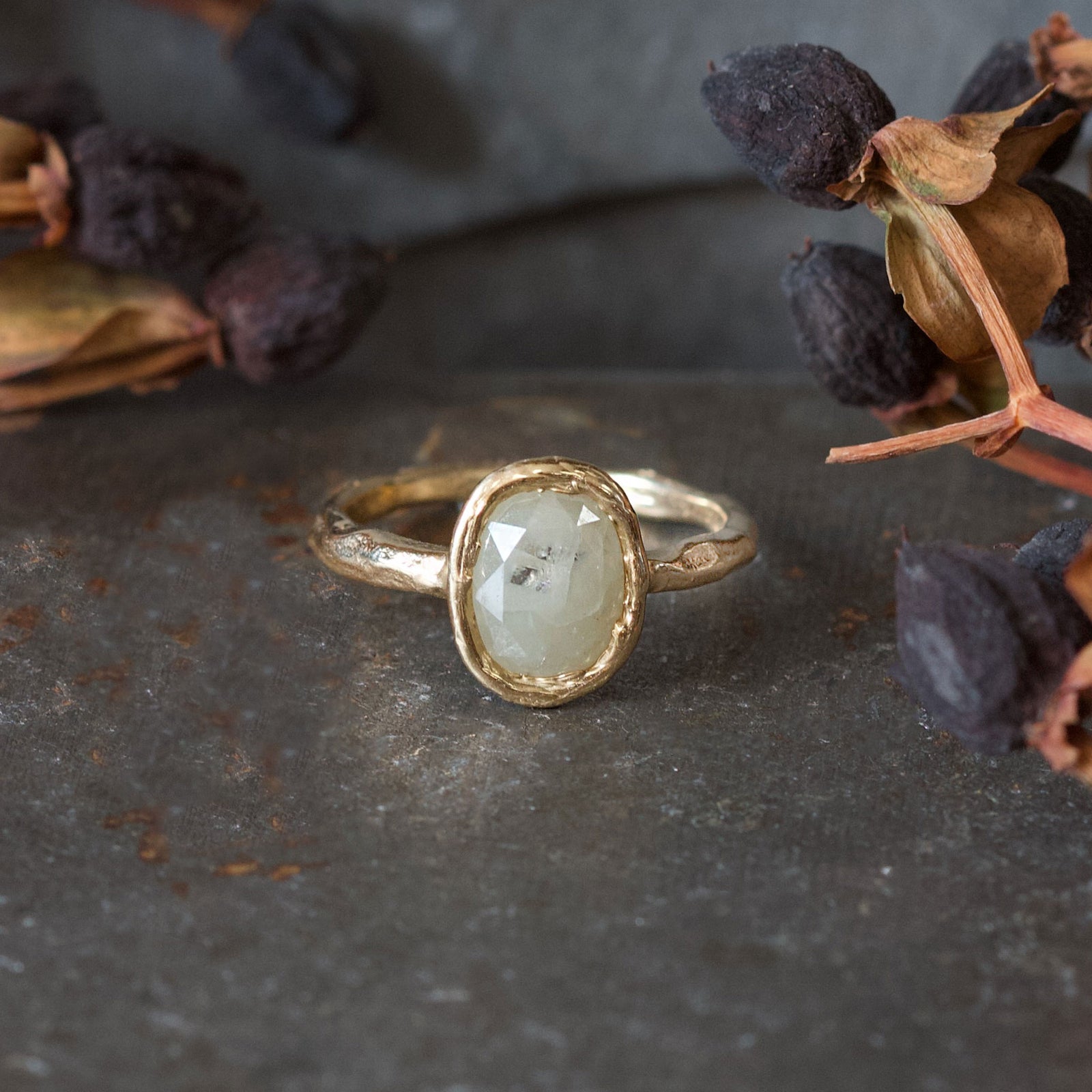 Oval Rose Cut Diamond Ring