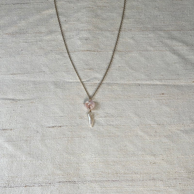 Pink chalcedony and pearl pendant