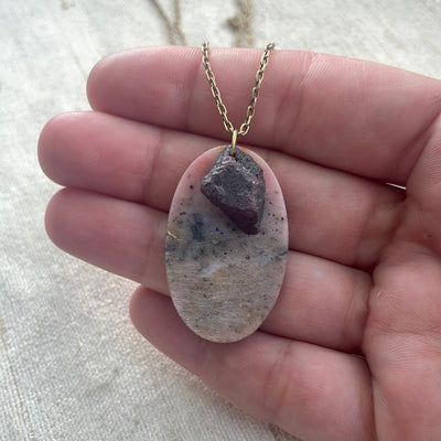Pink Opal and Ruby Pendant