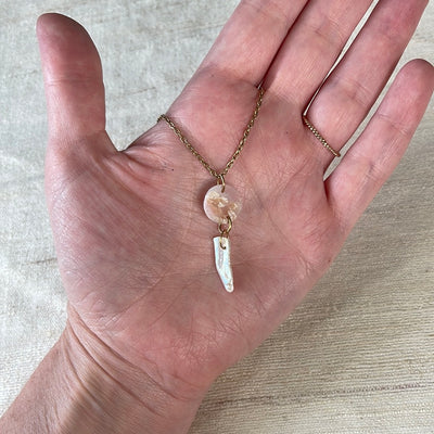Pink chalcedony and pearl pendant