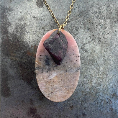Pink Opal and Ruby Pendant