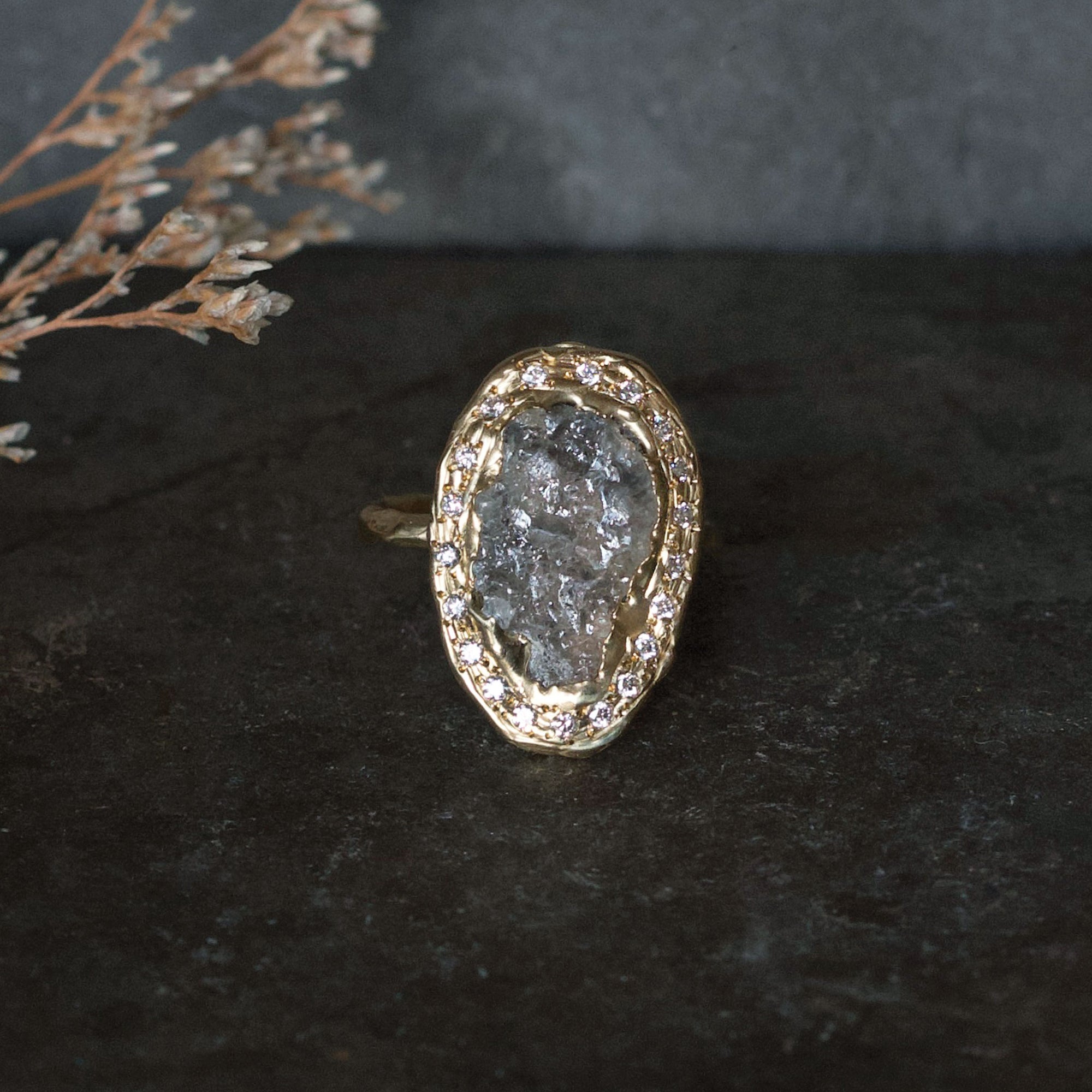 One of a Kind Rough Diamond Halo Ring