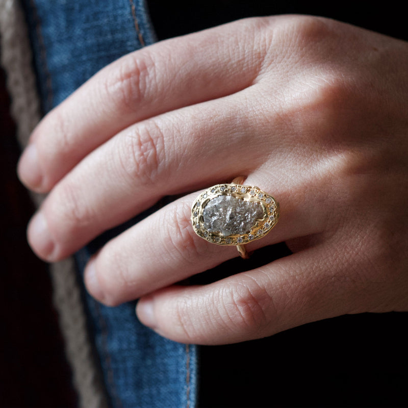 One of a Kind Rough Diamond Halo Ring