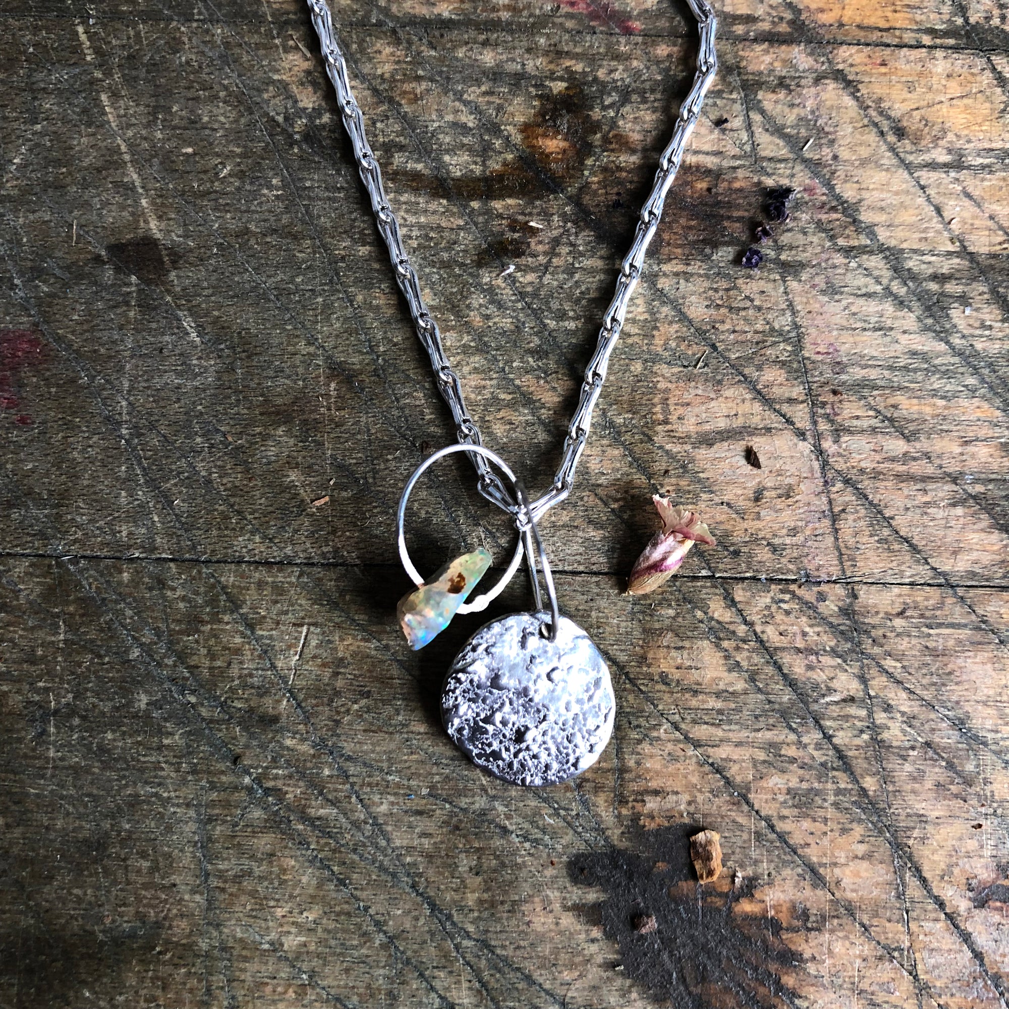 Antique Silver Birthstone Moon Necklace | Twisted Kat