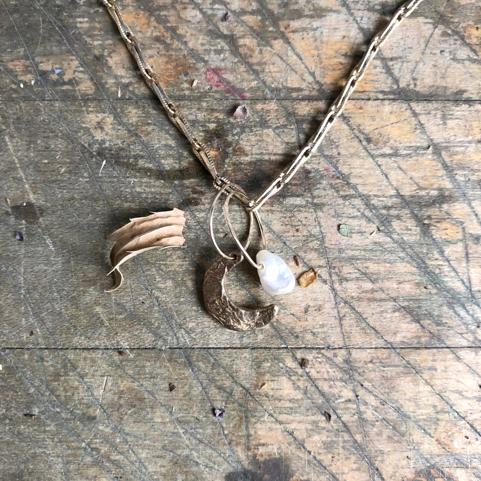 Crescent Moon Birthstone Charm Necklace