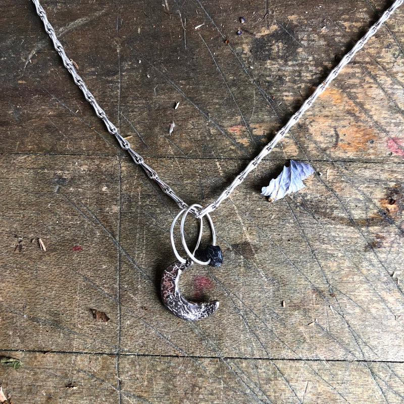 Crescent Moon Birthstone Charm Necklace