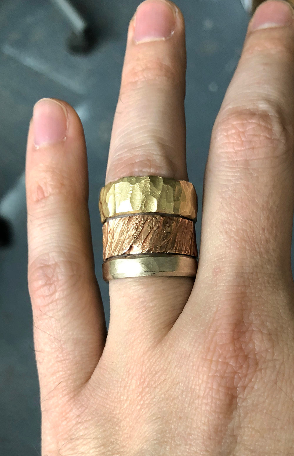 Brushed gold mens wedding band. Unique men's wedding ring