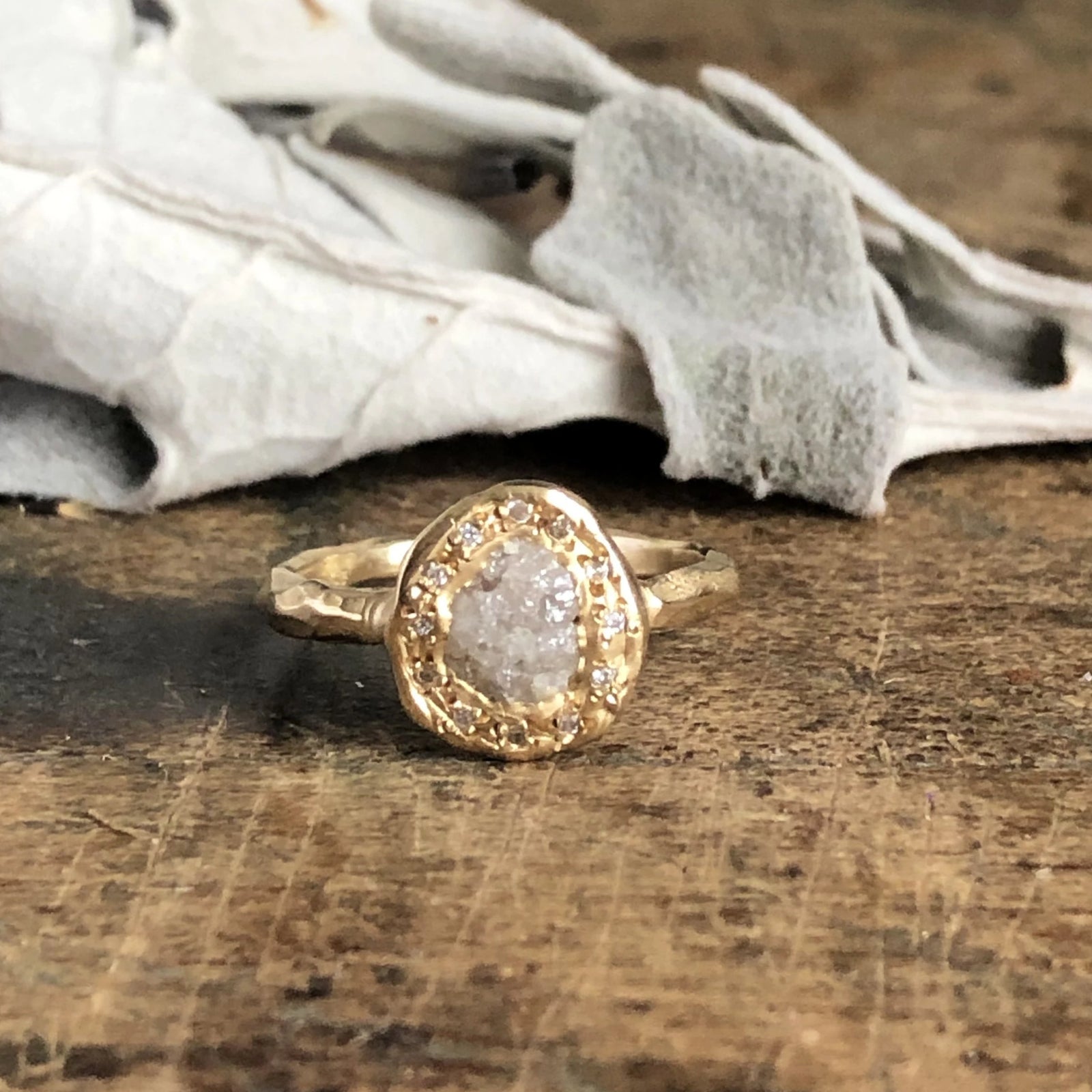 Rough Diamond Halo Ring