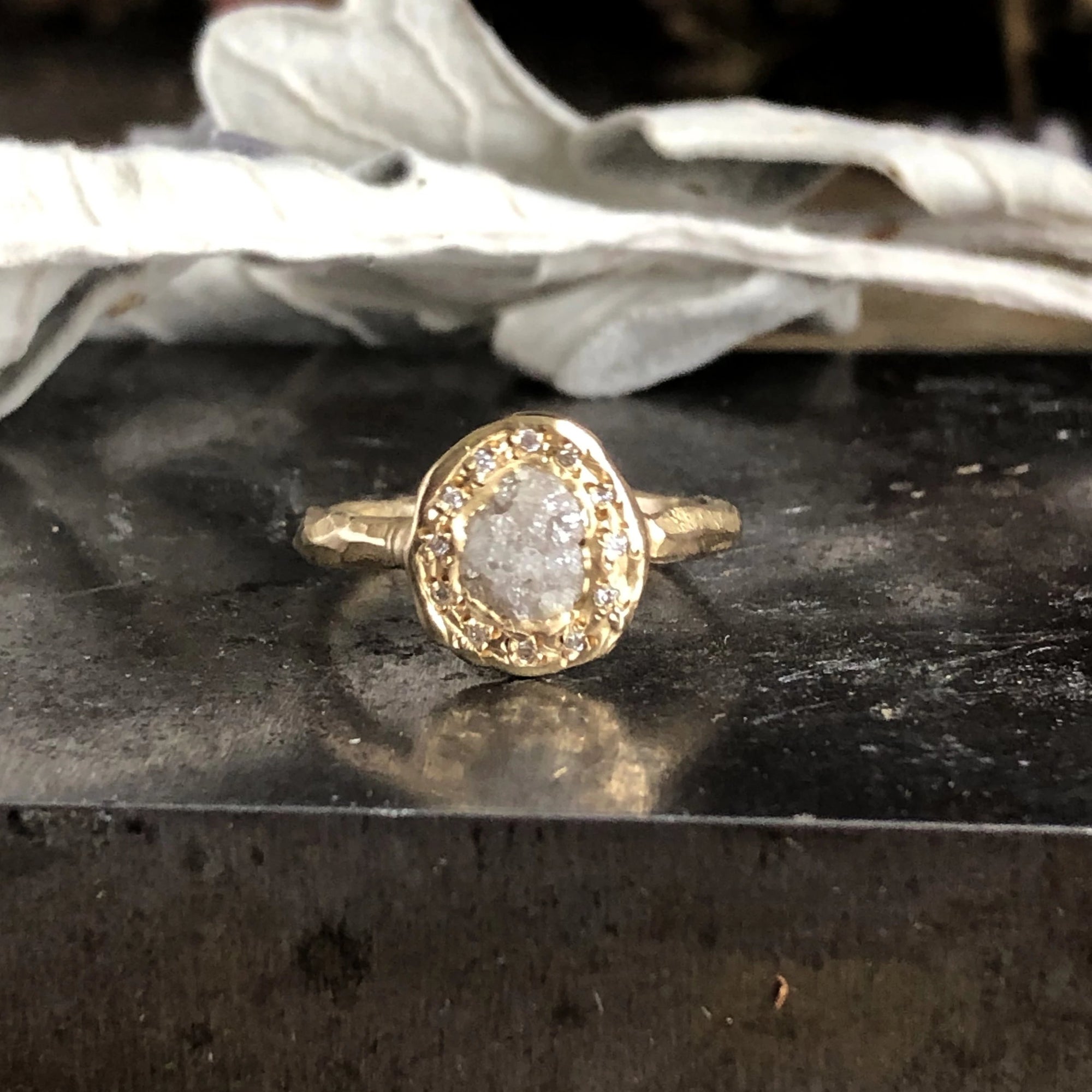 polished uncut diamond ring