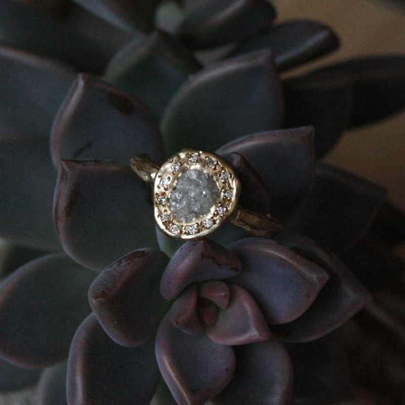 Rough Diamond Halo Ring